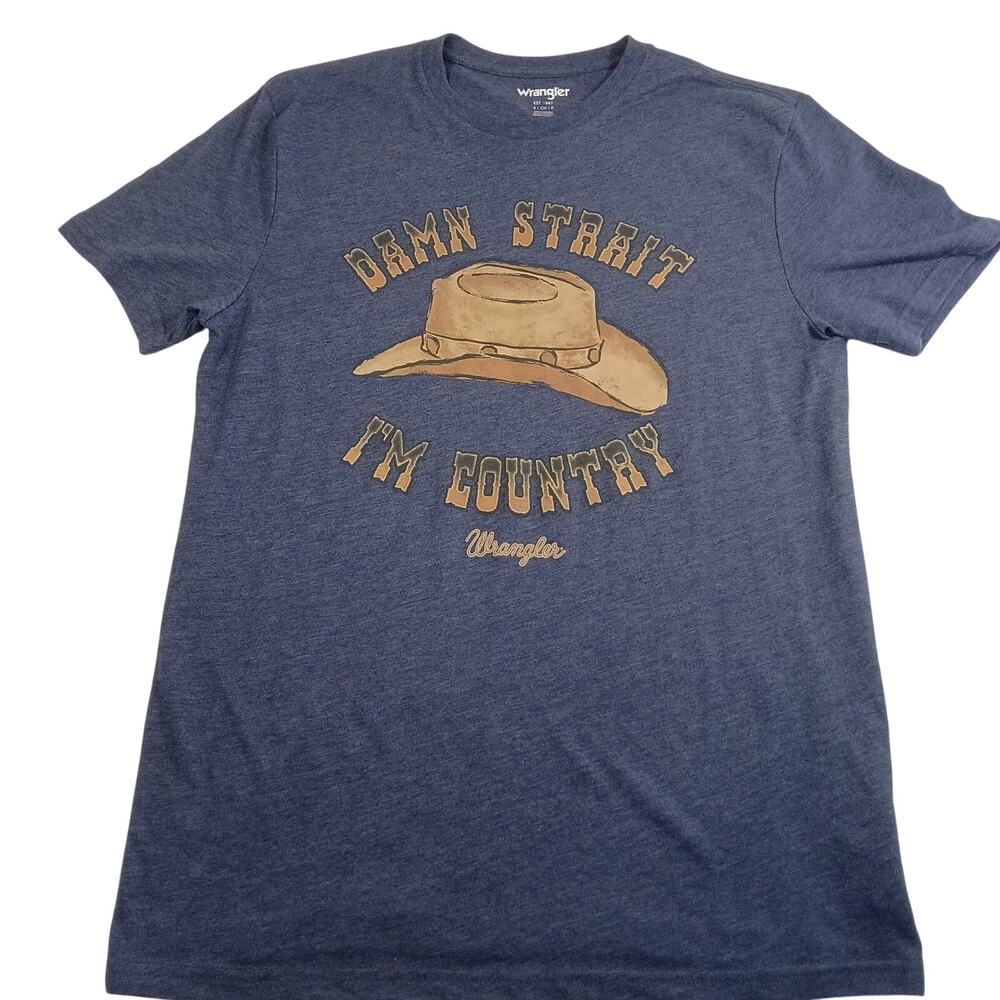 Wrangler “Damn Straight” T‑Shirt • Rustic Cowboy Hat Graphic • Size Small